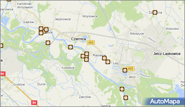 mapa Ratowice gmina Czernica, Ratowice gmina Czernica na mapie Targeo