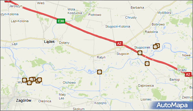 mapa Ratyń gmina Lądek, Ratyń gmina Lądek na mapie Targeo