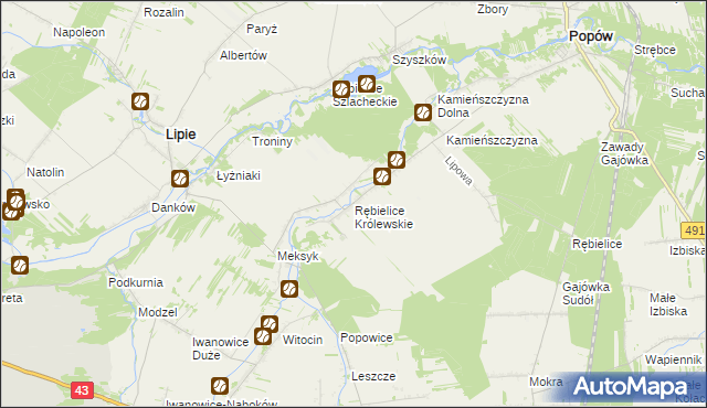 mapa Rębielice Królewskie, Rębielice Królewskie na mapie Targeo