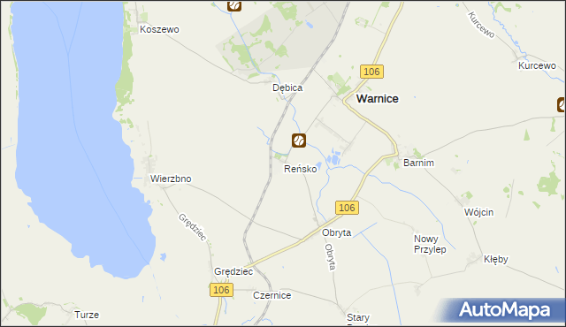 mapa Reńsko gmina Warnice, Reńsko gmina Warnice na mapie Targeo