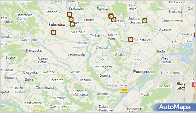 mapa Rogi gmina Podegrodzie, Rogi gmina Podegrodzie na mapie Targeo