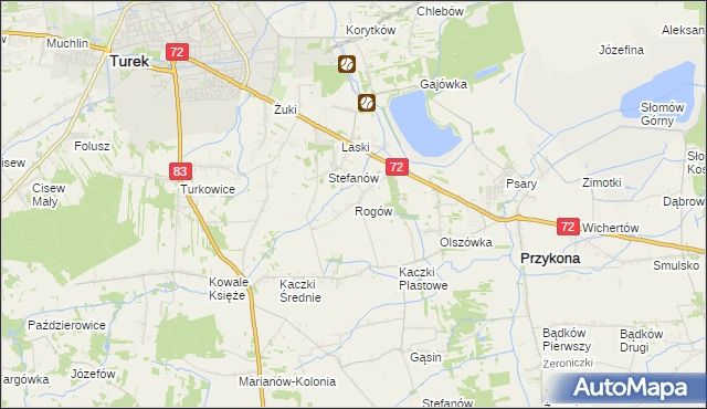 mapa Rogów gmina Przykona, Rogów gmina Przykona na mapie Targeo