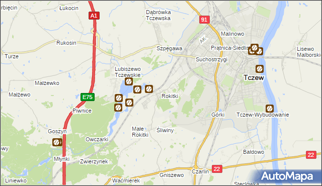 mapa Rokitki gmina Tczew, Rokitki gmina Tczew na mapie Targeo