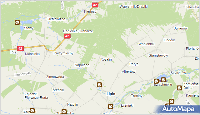 mapa Rozalin gmina Lipie, Rozalin gmina Lipie na mapie Targeo