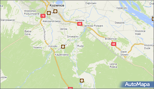 mapa Ruda gmina Kozienice, Ruda gmina Kozienice na mapie Targeo