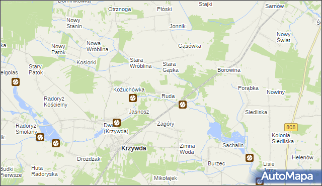 mapa Ruda gmina Krzywda, Ruda gmina Krzywda na mapie Targeo