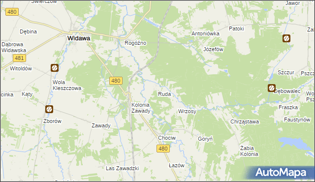 mapa Ruda gmina Widawa, Ruda gmina Widawa na mapie Targeo
