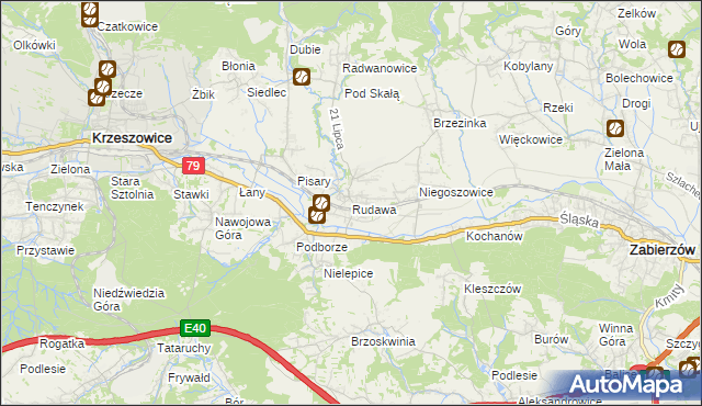 mapa Rudawa gmina Zabierzów, Rudawa gmina Zabierzów na mapie Targeo