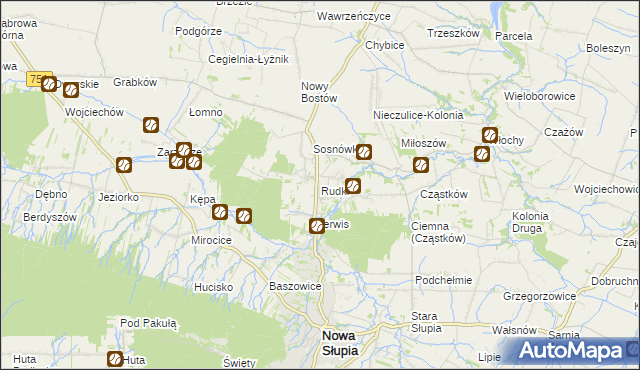 mapa Rudki gmina Nowa Słupia, Rudki gmina Nowa Słupia na mapie Targeo