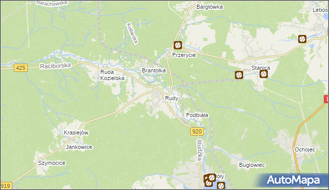 mapa Rudy gmina Kuźnia Raciborska, Rudy gmina Kuźnia Raciborska na mapie Targeo