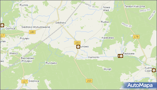 mapa Runowo gmina Trzcianka, Runowo gmina Trzcianka na mapie Targeo