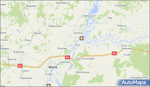 mapa Ruś gmina Wizna, Ruś gmina Wizna na mapie Targeo