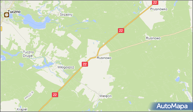 mapa Rusinowo gmina Tuczno, Rusinowo gmina Tuczno na mapie Targeo