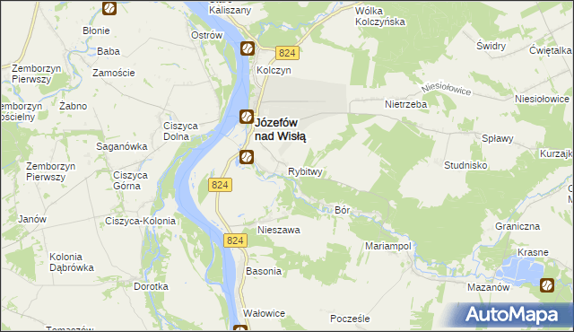 mapa Rybitwy gmina Józefów nad Wisłą, Rybitwy gmina Józefów nad Wisłą na mapie Targeo