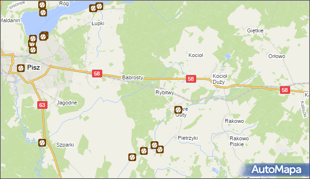 mapa Rybitwy gmina Pisz, Rybitwy gmina Pisz na mapie Targeo