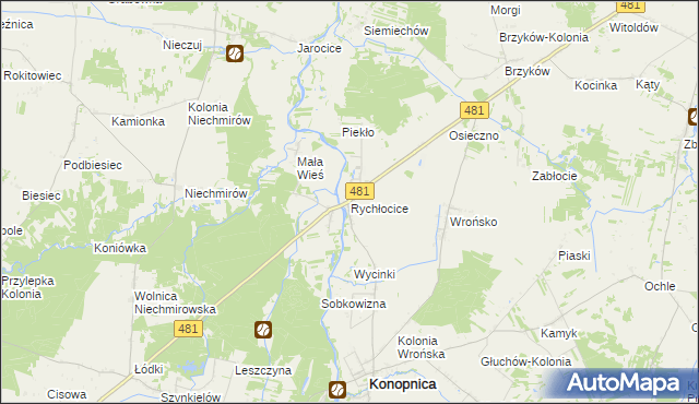 mapa Rychłocice, Rychłocice na mapie Targeo