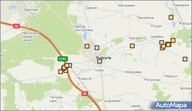 mapa Rydzyna powiat leszczyński, Rydzyna powiat leszczyński na mapie Targeo