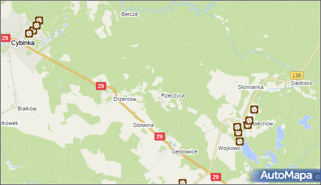 mapa Rzeczyca gmina Maszewo, Rzeczyca gmina Maszewo na mapie Targeo