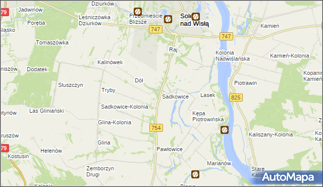 mapa Sadkowice gmina Solec nad Wisłą, Sadkowice gmina Solec nad Wisłą na mapie Targeo