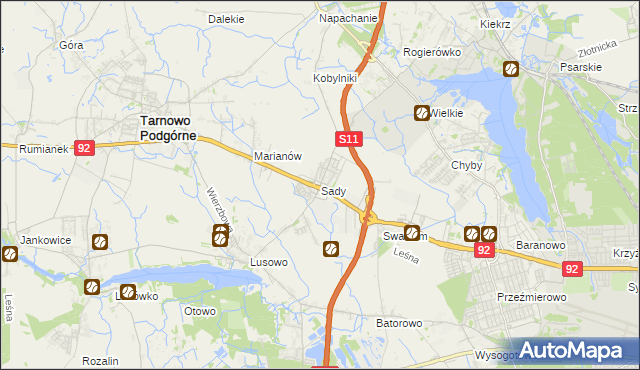 mapa Sady gmina Tarnowo Podgórne, Sady gmina Tarnowo Podgórne na mapie Targeo