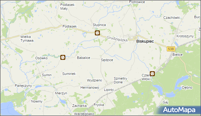 mapa Sędzice gmina Biskupiec, Sędzice gmina Biskupiec na mapie Targeo