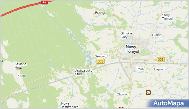 mapa Sękowo gmina Nowy Tomyśl, Sękowo gmina Nowy Tomyśl na mapie Targeo