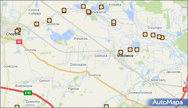 mapa Siedliska gmina Miłkowice, Siedliska gmina Miłkowice na mapie Targeo