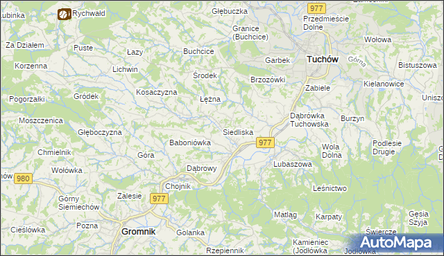 mapa Siedliska gmina Tuchów, Siedliska gmina Tuchów na mapie Targeo