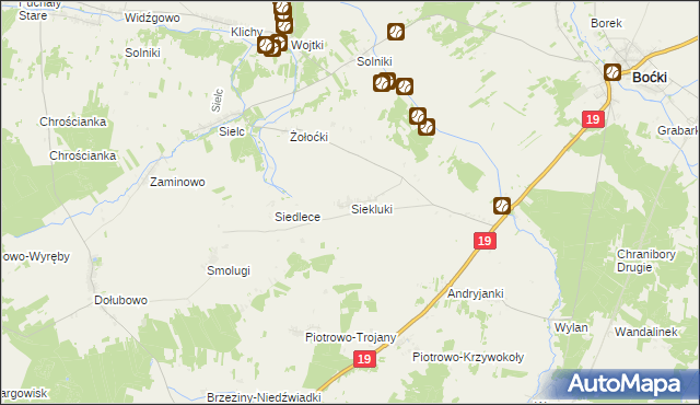 mapa Siekluki gmina Boćki, Siekluki gmina Boćki na mapie Targeo