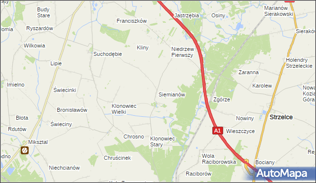 mapa Siemianów gmina Strzelce, Siemianów gmina Strzelce na mapie Targeo