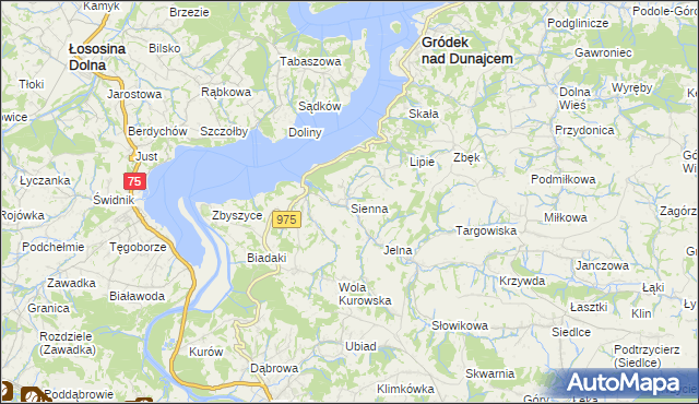 mapa Sienna gmina Gródek nad Dunajcem, Sienna gmina Gródek nad Dunajcem na mapie Targeo