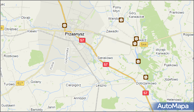 mapa Sierakowo gmina Przasnysz, Sierakowo gmina Przasnysz na mapie Targeo