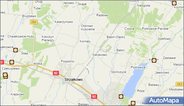 mapa Sierakowo gmina Strzałkowo, Sierakowo gmina Strzałkowo na mapie Targeo