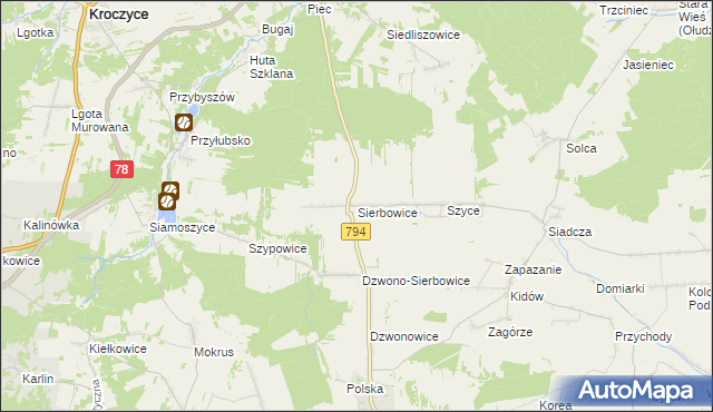 mapa Sierbowice, Sierbowice na mapie Targeo