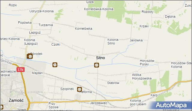 mapa Sitno powiat zamojski, Sitno powiat zamojski na mapie Targeo