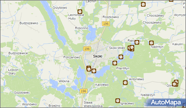 mapa Skoki powiat wągrowiecki, Skoki powiat wągrowiecki na mapie Targeo