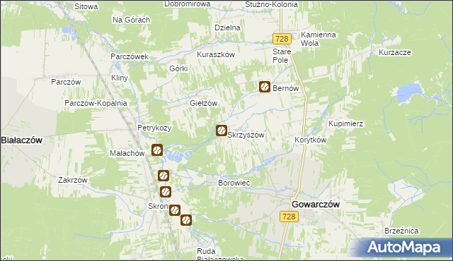 mapa Skrzyszów gmina Gowarczów, Skrzyszów gmina Gowarczów na mapie Targeo