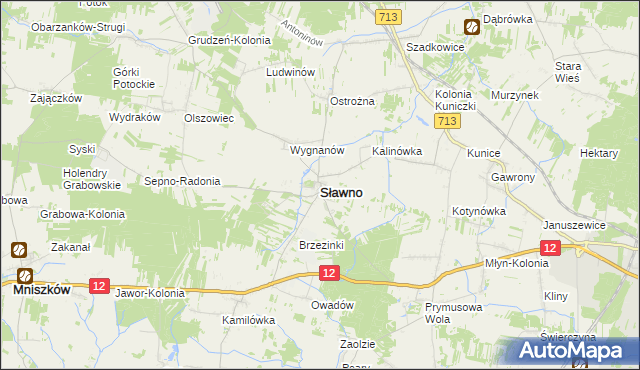 mapa Sławno powiat opoczyński, Sławno powiat opoczyński na mapie Targeo