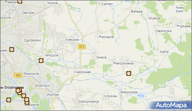 mapa Śliwice gmina Długołęka, Śliwice gmina Długołęka na mapie Targeo