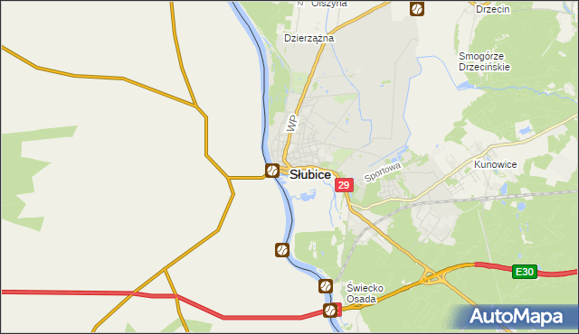 mapa Słubice, Słubice na mapie Targeo