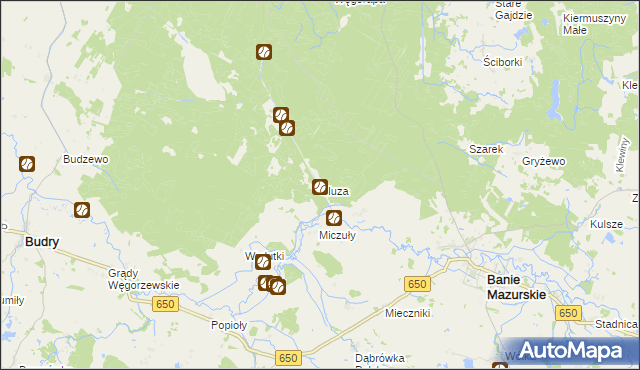 mapa Śluza gmina Banie Mazurskie, Śluza gmina Banie Mazurskie na mapie Targeo