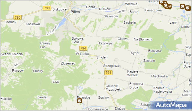 mapa Smoleń gmina Pilica, Smoleń gmina Pilica na mapie Targeo