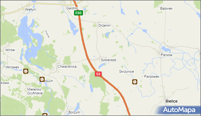 mapa Sobieradz gmina Gryfino, Sobieradz gmina Gryfino na mapie Targeo