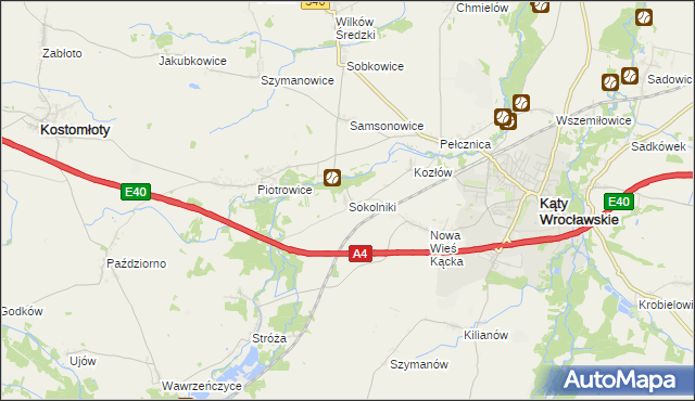 mapa Sokolniki gmina Kąty Wrocławskie, Sokolniki gmina Kąty Wrocławskie na mapie Targeo