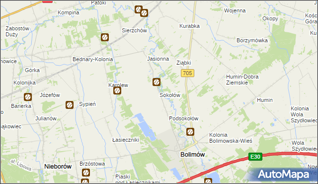 mapa Sokołów gmina Bolimów, Sokołów gmina Bolimów na mapie Targeo