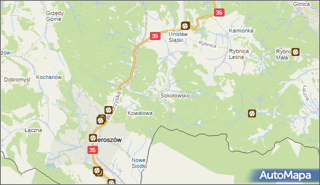 mapa Sokołowsko, Sokołowsko na mapie Targeo