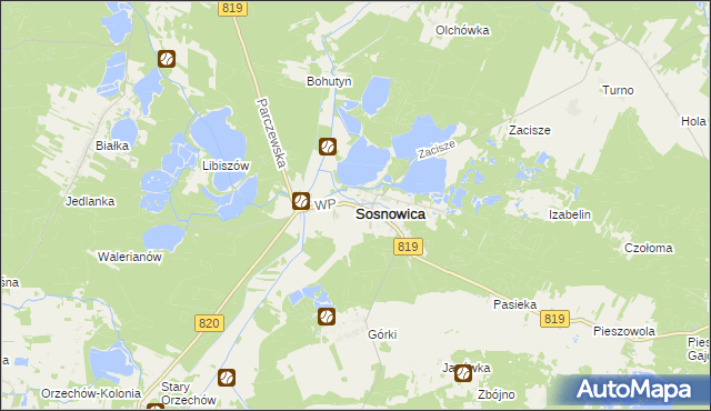 mapa Sosnowica powiat parczewski, Sosnowica powiat parczewski na mapie Targeo