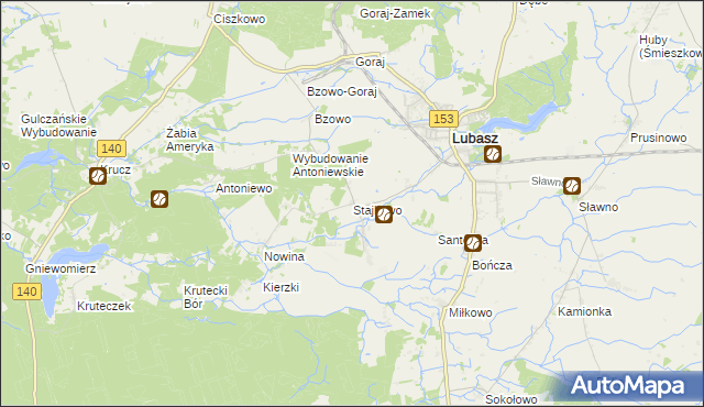 mapa Stajkowo gmina Lubasz, Stajkowo gmina Lubasz na mapie Targeo