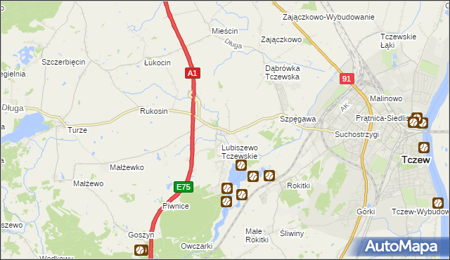 mapa Stanisławie gmina Tczew, Stanisławie gmina Tczew na mapie Targeo