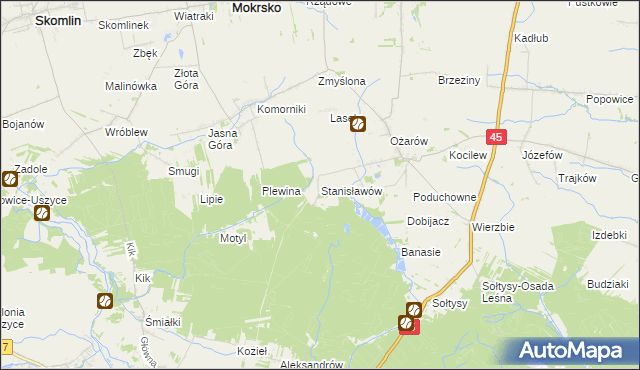 mapa Stanisławów gmina Mokrsko, Stanisławów gmina Mokrsko na mapie Targeo
